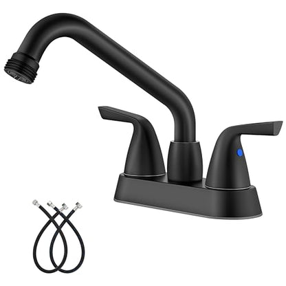 Aolemi Utility Laundry Sink Faucet,3/4" NPT Threaded End,Matte Black | 4-Inch Centerset Laundry Faucet For 2-3 Hole Utility Sinks,With 2 Handles,Swivel Stainless Steel Spout and Supply Lines - color: Matte Black
