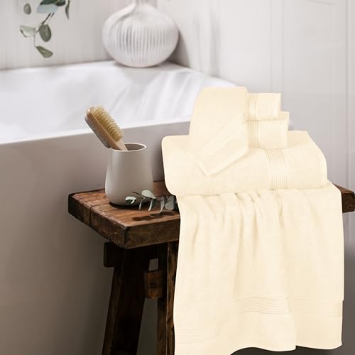 Ultra Soft 6 Pack Cotton Towel Set, Contains 2 Bath Towels 28x55 inch, 2 Hand Towels 16x24 inch & 2 Wash Coths 12x12 inch, Ideal for Everyday use, Compact & Lightweight - Ivory - color: Ivory