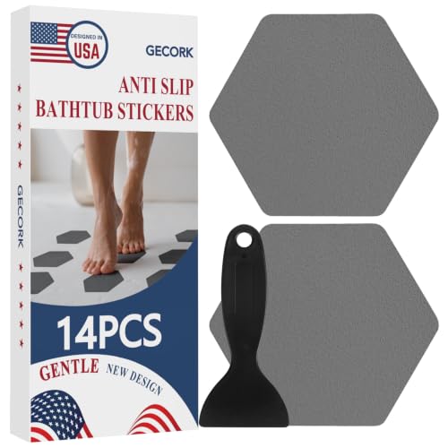 Gecork 14 PCS Shower Floor Non Slip Stickers with Strong Adhesive, Invisible & Durable Anti Slip Shower Stickers with Scraper for Bath Tub, Pools and Stair, Grey, Hexagonal - color: Grey
