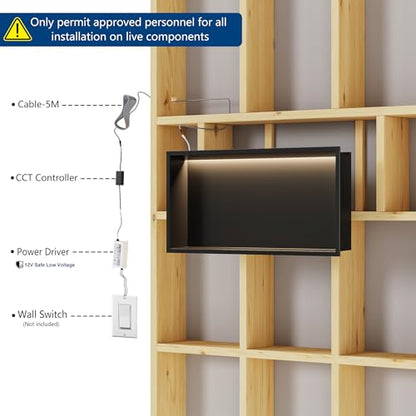 Qeke 24" X 12" Stainless Steel Shower Niche w/ 3 CCT Dimmable Light, Black | No Tile Needed Wall Niche, Recessed Niche w/ Light(3000K/4000K/6000K), IP66 Waterproof, Space Saving & Durable - color: Matte Black, size: 24" X 12"