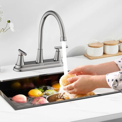 HURRAN 2 Handle Kitchen Sink Faucet, 8 Inch High Arc 360°Swivel Kitchen Sink Faucet, 3 Hole Kitchen Faucet Without Side Sprayer, Centerset RV Kitchen Faucet with Stainless Steel Pipe, Nickel - color: Nickel, style: Without Side Sprayer