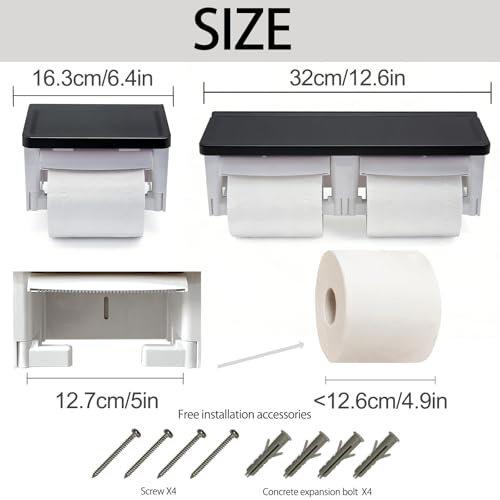 Black Toilet Paper Holder with Shelf, Matte Black Toilet Paper Holder with Shelf, Black Square Toilet Paper Holder for Bathroom - color: Abs Black&white, size: Single