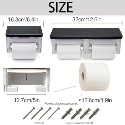 Black Toilet Paper Holder with Shelf, Matte Black Toilet Paper Holder with Shelf, Black Square Toilet Paper Holder for Bathroom - color: Abs Black&white, size: Single