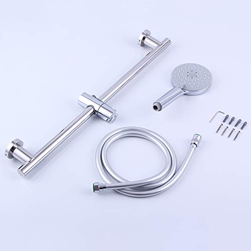 Shower Slide Bar with three Function Massaging Hand Shower Head Adjustable SUS 304 Stainless Steel Polished D500011C - color: Chrome