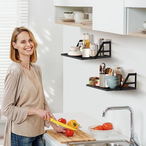 Tectocker-DOU 2 Pc Deep Floating Wall Shelves, Heavy Duty, 15.7×11.8, Black | Easy Install, All Hardware Included. Holds 40 Lbs. Easy-Clean. For Living Room, Kitchen, Bathroom, Bedroom, Office. - color: Black, size: 15.7W×11.8D