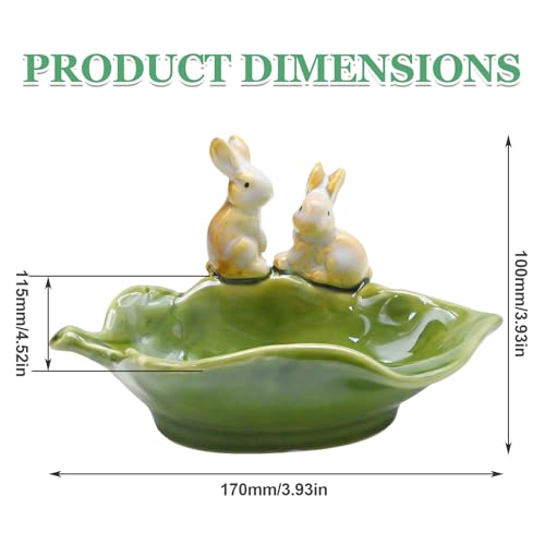 VIKKSAER Cute Ceramic Rabbit Soap Dish, Decorative Bunny Holder for Sponges & Jewelry, Green – Ideal for Bathroom, Kitchen, or Countertop Organization