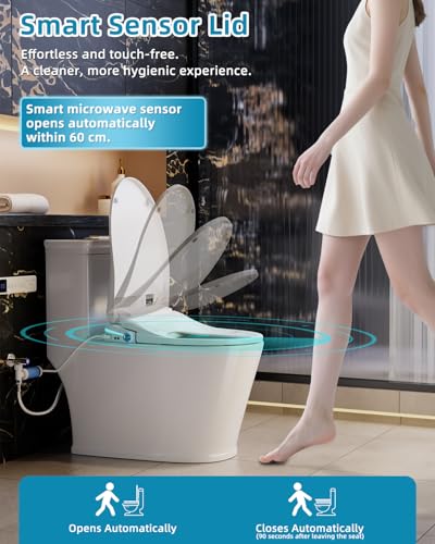 Sanyipace Smart Toilet Seat, Elongated Heated Toilet Seat with Bidet, Warm Water & Air Dryer, Multi-Color Night Light, Electronic Bidet with Soft-Close Automatic Lid, Aromatherapy Function