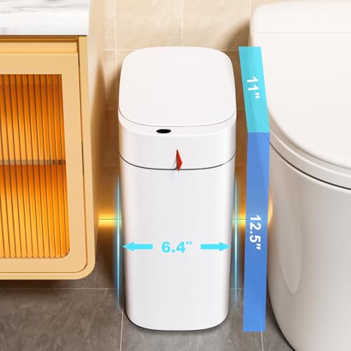 funest Bathroom Trash Can with Lid, Automatic Motion Sensor Trash Can, 3.5 Gallon Garbage Can, Type-C Rechargeable, Bag-Holding Design, One-Pull Auto Packing, Quiet-Close Hinge for Bedroom, Office