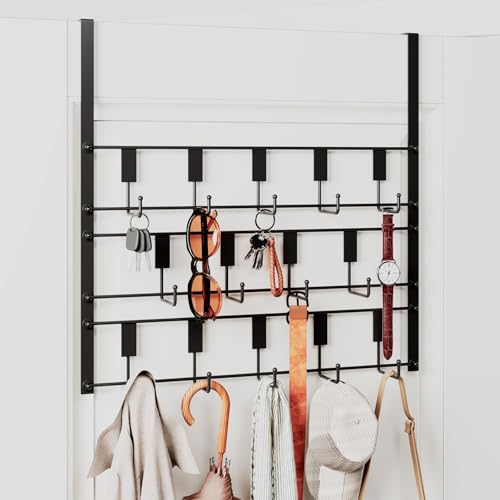 Over The Door Hooks for Hanging, 14 Hooks Over Door Coat Hanger, Coat Clothing Rack and Towel Rack for Bathroom Organizer, Door Hanger Organizer Kitchen, Bathroom Towel Storage Decor Black - color: Black 14 Hooks 1 Pack