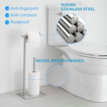 FFK Toilet Paper Holder Free Standing, 21.5" Bathroom Toilet Tissue Roll Holder Stand with Storage, SUS304 Stainless Steel Rustproof, Brushed Nickel - color: Brushed Nickel