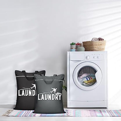 2 Pcs Large Travel Laundry Bags - Washable Waterproof Wet Dry Bags for Dirty Clothes, Swimsuits, Gym Clothes, Laundry, Swimming Pool, Yoga, College Dorm (Black+Grey) - color: Black+Grey
