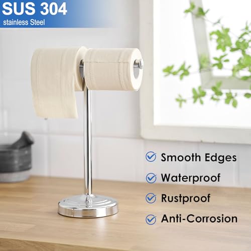 RUMOSE Polished Chrome Hand Towel Holder Stand Countertop Towel Rack | 13 Inch Bathroom Kitchen Vanity T-Shape Towel Stand Free Standing Stainless Steel Towel Bar Towel Ring - color: Polished Chrome