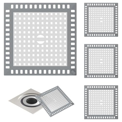 4 Pack Drain Hair Catcher, 4.8" Square Shower Drain Cover, 304 Stainless Steel Drain Strainer with Non-Slip Silicone Edge for Bathroom Floor Drain, Sink, Bathtub and Laundry