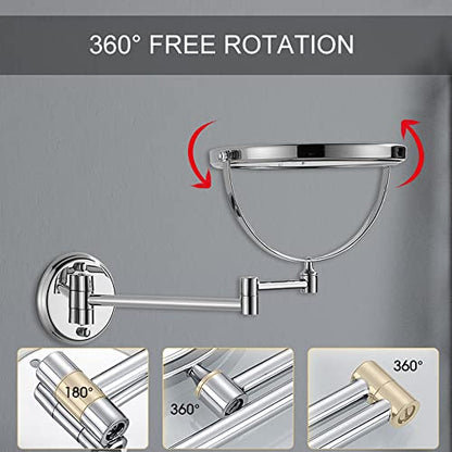 Wall Mounted Makeup Mirror, 3X Wall Mounted Magnifying Mirror Adjustable Height Double-Sided Mirrors for Bathroom Vanity,8 Inch Extendable Bathroom Mirror for Shaving 8 inches