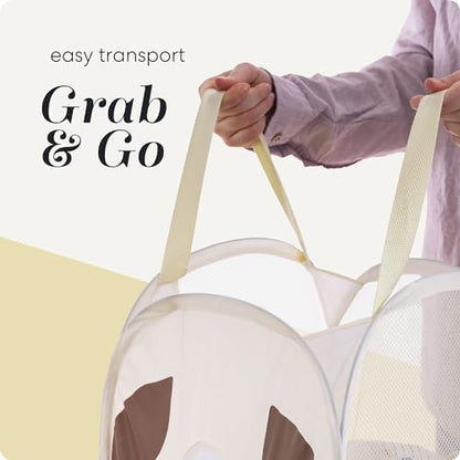 Pop Up Laundry Hamper, Cute Puppy 71L Collapsible Mesh Basket with Handles | Breathable Foldable Clothes Basket, Reinforced Handles, Side Pocket - for Dorm, Travel, Kids Room, Bedroom - Handy Laundry - color: Puppy
