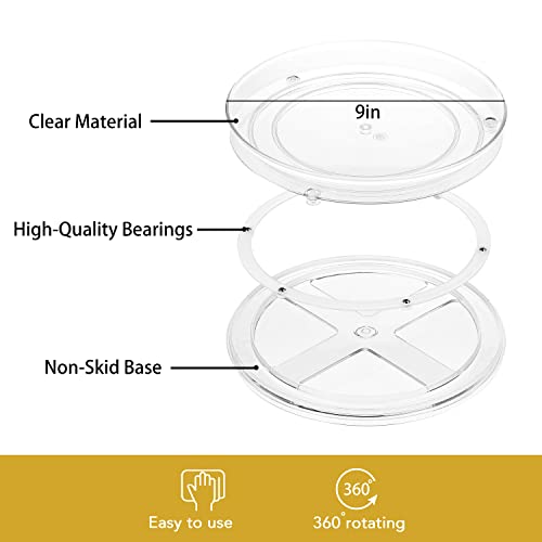 URALFA 9 Inch Lazy Susan Turntable, 2 Pack Small Rotating Cabinet Organizer | Clear Acrylic Plastic Spinning Organizer for Kitchen Cabinet, Pantry, Countertop, Fridge 360-Degree Rotating Base - size: 9 Inch / 1 Tier / 2 Pack