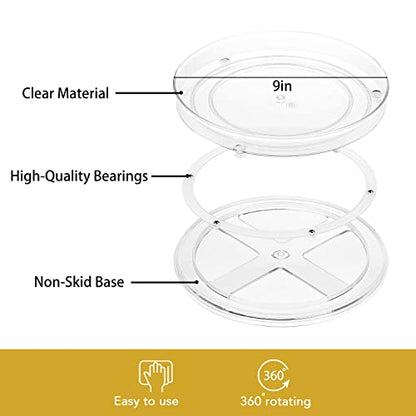 URALFA 9 Inch Lazy Susan Turntable, 2 Pack Small Rotating Cabinet Organizer | Clear Acrylic Plastic Spinning Organizer for Kitchen Cabinet, Pantry, Countertop, Fridge 360-Degree Rotating Base - size: 9 Inch / 1 Tier / 2 Pack