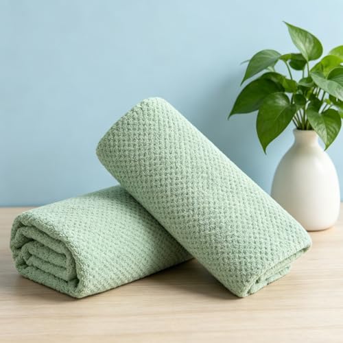 2 Pcs Green Hand Towel Set 16"x31" Soft Highly Absorbent Quick Dry Bathroom Towels Polyester Plush Towels Set Woven Towels for Bathroom Kitchen Hotel Spa Gym - color: Green, size: 2 Pcs Hand Towel