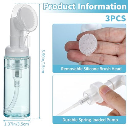 3 PCS Empty Foaming Pump Dispenser Facial Cleanser Foaming Bottle Small Mousse Foaming Soap Pump Container with Massage Clean Brush Head for Lash Cleanser Hand Soap Shampoo to Travel