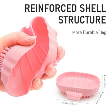Silicone Soap Dish with Drain 2 Pcs, Anti-Slip Bathroom Bar Soap Holder Dishes Self Draining Waterfall Saver Plate for Shower Sink - Unique Bottom Brush Easy Dry & Clean (Pink + Lavender Grey)