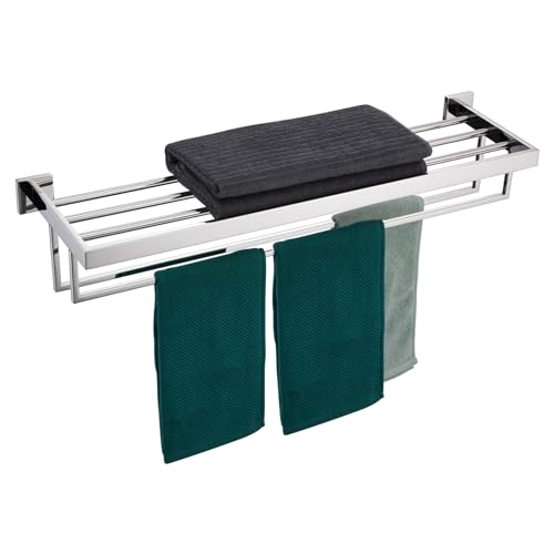 KOKOSIRI 32'' Bathroom Towel Shelf Chrome Towel Rack with Two Bath Towel Bars SUS304 Stainless Steel Wall Mounted, Polished Finish B6003CH-L32 - color: Polished Chrome, size: 32-Inch