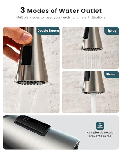 Wall Mount Kitchen Faucet Single Handles, 8 Inch Center Wall Commercial Utility Sink Faucet with Pull Out Sprayer 3 Modes, Stainless Steel, Brushed Nickel - color: Single Handle-Nickel, style: Wall Mount