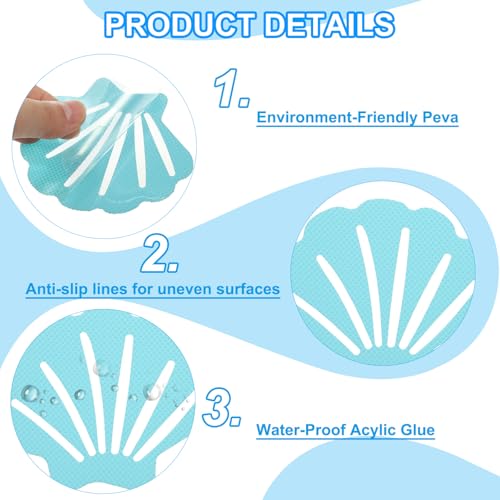 PATIKIL Bathtub Non Slip Stickers 3.54x2.76 Inch, 12 Pack Shell Safety Shower Floor Anti Slip Stickers with Adhesive Decals Scraper for Bath Tub Shower Floor Stair, Blue - color: Blue