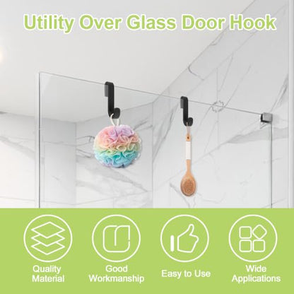 Shower Caddy Hook 2Pcs No Drilling Over Door Towel Hook Heavy Duty Silicone-Coated Frameless Glass Door Metal Hooks for Bathroom Kitchen (Black) - color: Black（metal inside)