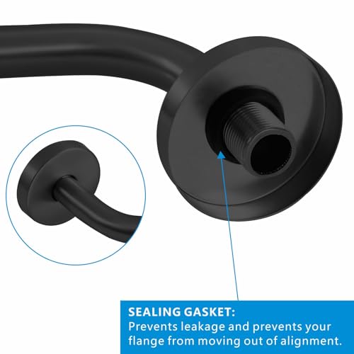 Voolan Shower Arm with Flange and Teflon Tape, Extension Shower Head Arm for Bathroom Fixed Shower Head, Solid Stainless Steel, Wall Mounted (6 Inch,Black) - color: Black, style: 6 Inch