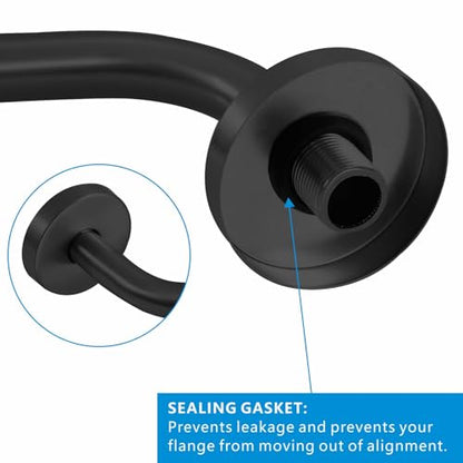 Voolan Shower Arm with Flange and Teflon Tape, Extension Shower Head Arm for Bathroom Fixed Shower Head, Solid Stainless Steel, Wall Mounted (6 Inch,Black) - color: Black, style: 6 Inch