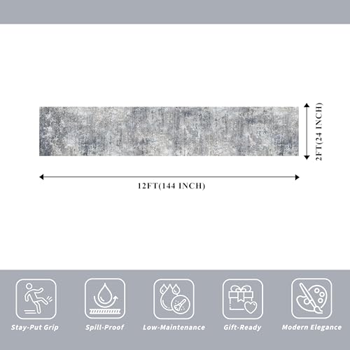 2x12 ft Washable Hallway Runner Rug – Non-Slip Stain-Resistant Low-Pile Long Carpet Runner for Kitchen Entryway Living Room Bedroom Bathroom, Modern Abstract Neutral (Blue Gray,2x12) - color: Blue Gray, size: 2' x 12' (Rectangular)