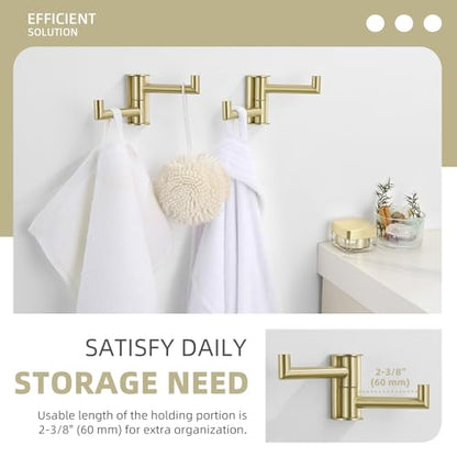 Angle Simple Swivel Hooks, Robe Towel Hook Brushed Gold, 2 Pack | Sturdy SUS304 Stainless Steel, Foldable Hand Towel Holder for Bathroom Kitchen Closet RV, Screws Wall Mount - color: Brushed Gold, size: 2 Pack
