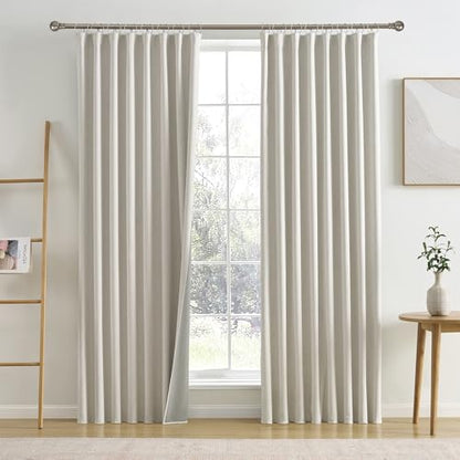 RAIN CITY Natural Birch Blackout Curtains 84 Inch Long 2 Panels 50" x 84" | Boho Farmhouse Linen Drapes for Living Room Darkening/Thermal/Noise Reduction Textured 7ft Hook Included Off White - color: Birch, size: 50"W x 84"L (Pack of 2)