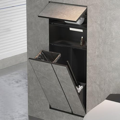 Toilet Paper Holder with Storage, in Wall Toilet Paper Holder, Stainless Cabinet Storage with Removable Trash Can and Toilet Brush Wall Bathroom Niche Black,Black/d - color: Black/D