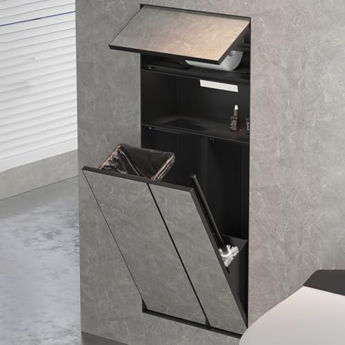 Toilet Paper Holder with Storage, in Wall Toilet Paper Holder, Stainless Cabinet Storage with Removable Trash Can and Toilet Brush Wall Bathroom Niche Black,Black/d - color: Black/D