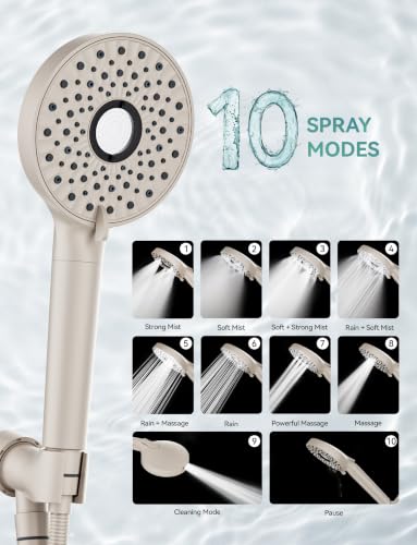Magichome Shower Head with Handheld, High Pressure 10-Spray Detachable Chrome Showerhead with Stainless Steel Hose,Matte Khaki - color: Matte Khaki