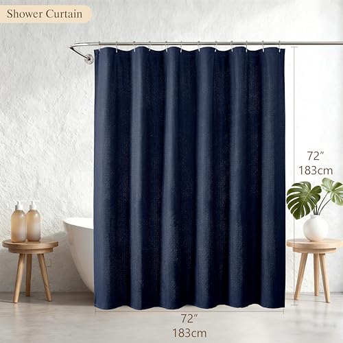 Aiyufeng Navy Blue Shower Curtains for Bathroom，Dot Like Embossed Textured Waterproof Soft Polyester Cloth Shower Curtain，Hotel Spa Machine Washable，72Wx72L - color: Navy Blue, size: 72"W x 72"L (Pack of 1)