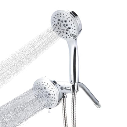 High Pressure Rain Shower Head Combo with Fixed and 9 Sprays Handheld, Non-Clogging Nozzles, Stainless Steel Hose with Adjustable Bracket Double Shower Head