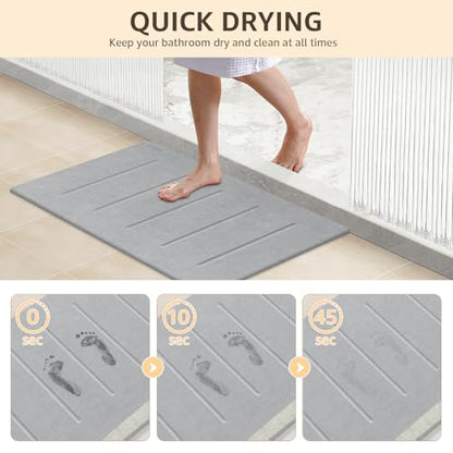 Yolife Stone Bath Mat Large, 32" x 20" Diatomaceous Earth Bath Mat for Bathroom, Super Absorbent Quick Drying Bathroom Stone Mat, Non-Slip Diatomite Shower Mat, Easy to Clean, Light Grey - color: Light Grey