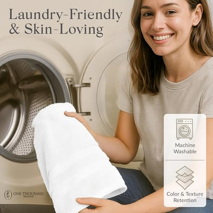 Premium Staple Cotton Bathroom Towel Set - White 600 GSM 6-Piece Luxury Bath Towel Set 3 Stripe - 2 Bath Towels, 2 Hand Towels & 2 Washclothes Set - High Absorbent & Quick Dry for Gym, Spa, Hotel - color: White - 3 Stripe