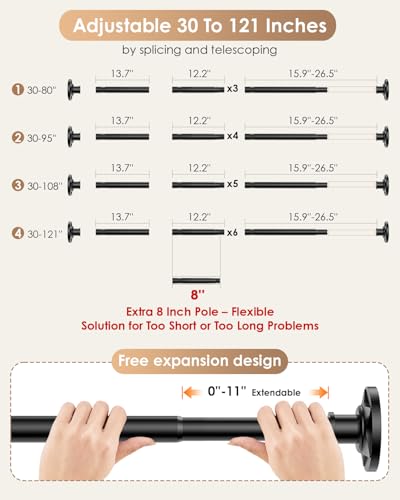 Matte Black Tension Shower Curtain Rod No Drilling Adjustable 30-84 In (7ft) 1.1" Diameter Stainless Steel, Rustproof Heavy Duty, Room Divider for Bathroom Window Patio Closet - color: Black, size: 30-84''