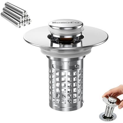 Bathroom Sink Drain Strainer, Stainless Steel Pop-up Strainer Basket Hair Catcher with Removable Basket, Brass Bullet Core, Universal Fit 1.1-2.36 Inch (1PCS)