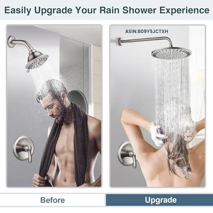 BRIGHT SHOWERS Rain Shower Head, 9 Inch High Pressure Waterfall Showerhead with Adjustable Angle and Anti-clogging Silicone Nozzles, Luxury Bathroom Overhead Shower, Brushed Nickel - color: Brushed Nickel