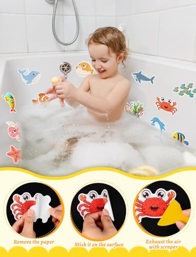 26Pcs Non Slip Bathtub Stickers, Cute Ocean Creature Stickers with Scraper | Anti Slip Bath Tub Shower Decal with Adhesive Back for Bathroom, Shower Stairs - color: Ocean Creature, size: 26Pcs