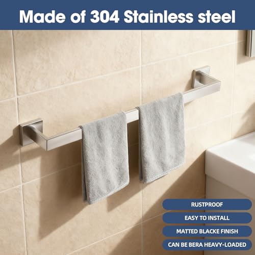 23.6 Inches Brushed Nickel Bathroom Towel Bar Set, 2-Piece Square Wall Mounted Towel Rack, Wall Mounted 304 Stainless Steel Towel Holder for Bathroom - color: Brushed Nickel, size: 2 pack