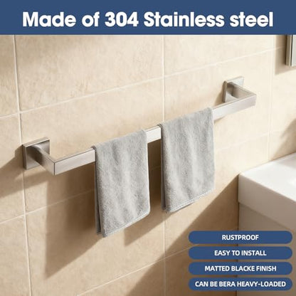 23.6 Inches Brushed Nickel Bathroom Towel Bar Set, 2-Piece Square Wall Mounted Towel Rack, Wall Mounted 304 Stainless Steel Towel Holder for Bathroom - color: Brushed Nickel, size: 2 pack