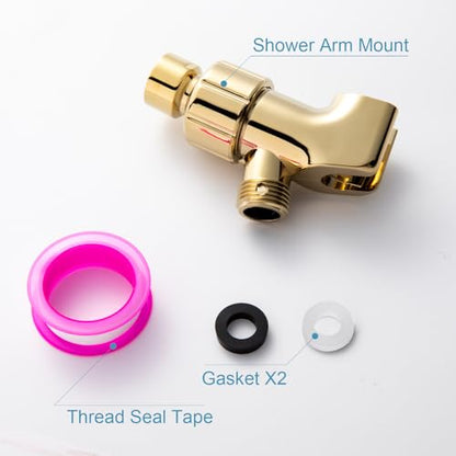 OFFO Shower Head Holder with Solid Metal Ball for Handheld Shower Head Gold, Adjustable Shower Arm Mount for Connecting Shower Arm and Shower Hose, 1/2 in IPS Female Inlet and Male Outlet - style: Gold
