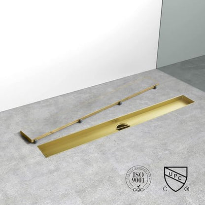 40" Linear Shower Drain Brushed Gold Drain with Tile Insert Grate | AISI 304 Stainless Steel Fast Drainage Rectangle Hidden Shower Trench,Detachable Hair Catcher Easy to install,Leveling Feet - color: Gold, size: 40 Inch (No Base)