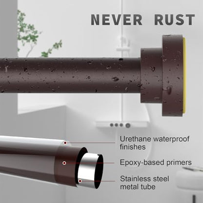 Thestoa Brown Shower Curtain Rod Adjustable 43-78 inch, 1"Diameter Spring Tension Curtain Rod No Drill, Anti-Rust Non-Slip Shower Rod for Bathroom Tension Rod - color: Brown, size: 43"- 78"