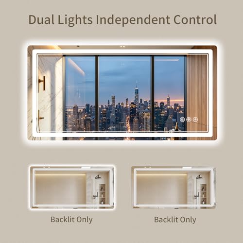24"x48" LED Bathroom Mirror with Lights, Backlit + Front Lit, Anti-Fog, Lighted Bathroom Mirror for Wall, HD Shatterproof Tempered Glass, Dimmable, Memory Function (Horizontal/Vertical) - size: 48"L x 24"W